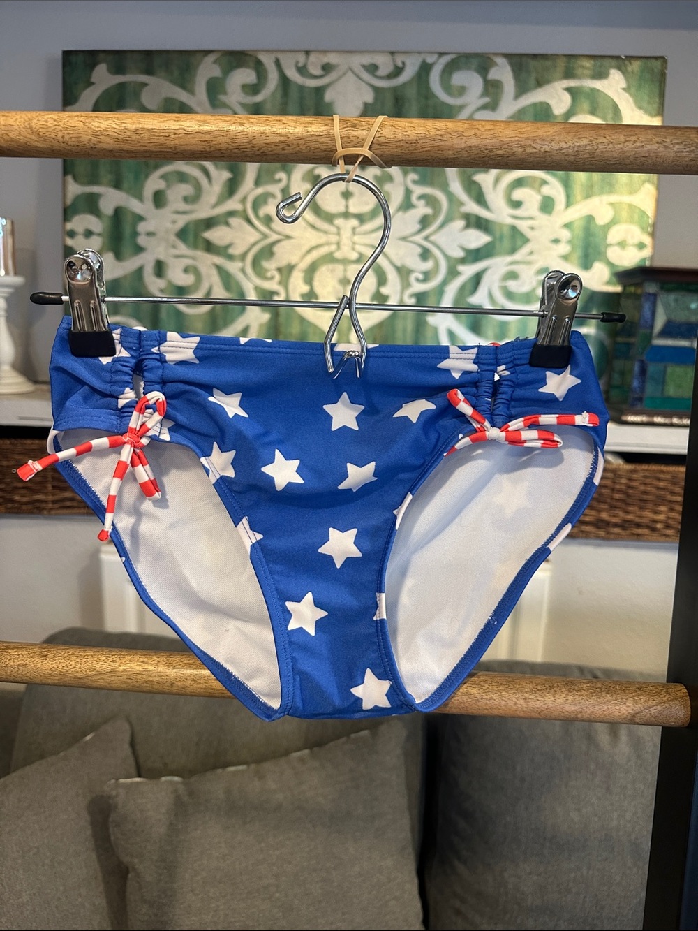 Target Kids Blue Star Print Bikini Bottoms with Red Accent Ties
